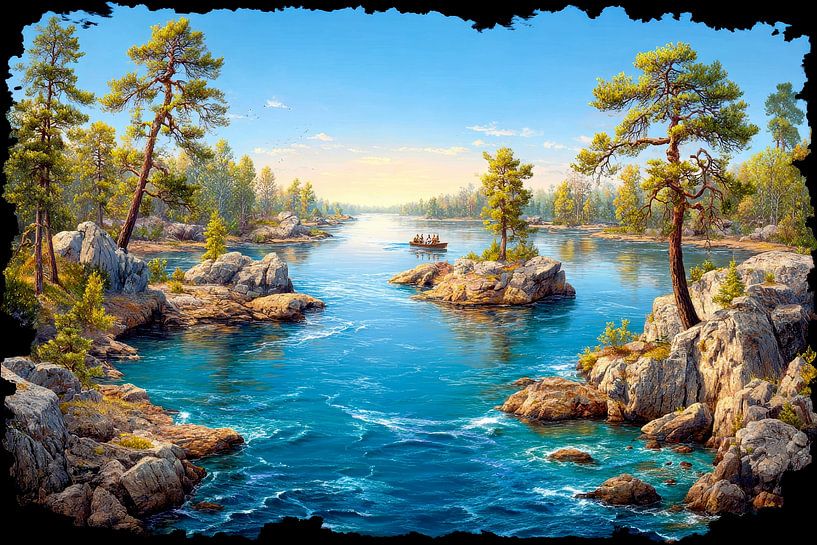 beautiful view over the water with rocks and trees by Egon Zitter