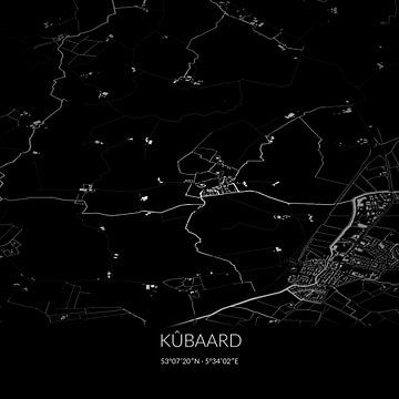 Zwart-witte landkaart van Kûbaard, Fryslan. van Rezona