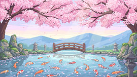 Pixelkunst: Sakura-Ruhe am Koiteich von my pixel art