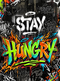 Stay Hungry – Lebendige urbane Graffiti-Typografie – Motivierendes Street-Art-Design von Riswan Ratta