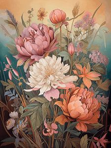 Vintage-Blumenstrauß in sanften Pastell- und Erdtönen