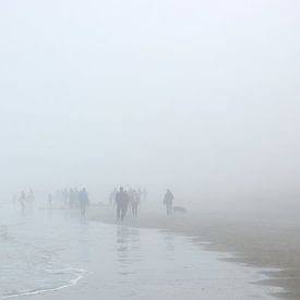 Beachcombers in the fog