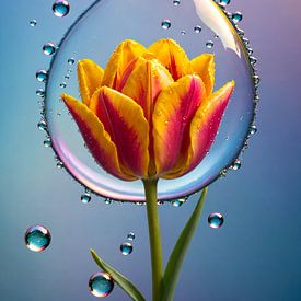 Bunte Tulpe in Wasserblase von H.Remerie Fotografie und digitale Kunst