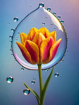 Kleurige tulp in waterbubbel