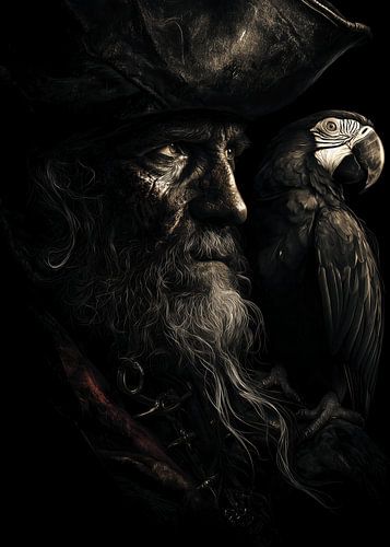 Sombre étude de pirates avec perroquet