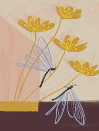 Fleurs gracieuses et libellules dans une palette de couleurs oniriques sur Anna Benge