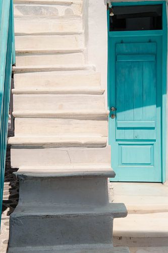 Blauwe deur en trap | reisfotografie print | Naxos Griekenland