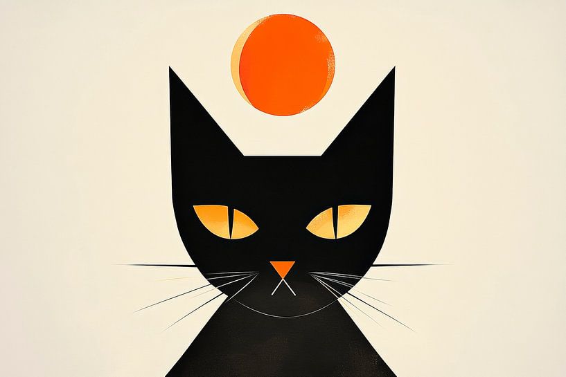 Black cat with orange sun by Poster Art Shop