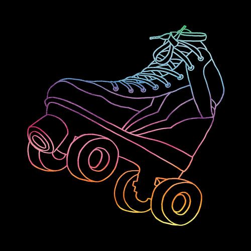 Neon rolschaats op zwart (roller derby sport rolschaatsen kinderkamer regenboog velle kleuren stoer)