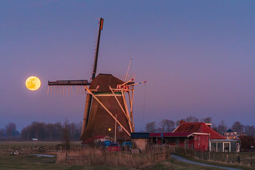 Pleine lune au moulin de Koningslaagste par Henk Meijer Photography