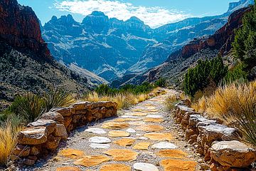 Paysage de montagne avec sentier de randonnée ensoleillé sur Art & Soul Creations