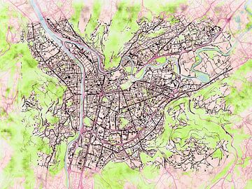 Kaart van Grenoble in de stijl 'Soothing Spring' van Maporia