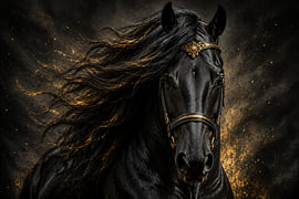 Horse Black Gold Abstract by MNS Designs