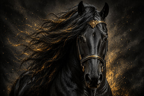 Cheval Noir Or Abstrait