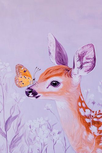 Chevreuil et papillon au printemps
