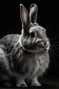 Black-and-white rabbit portrait art by Art & Soul Creations