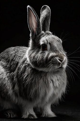 Zwart-wit konijn portret kunst