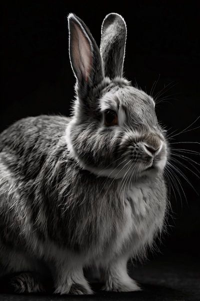 Zwart-wit konijn portret kunst van Art & Soul Creations
