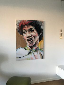 Klantfoto: Aretha Franklin schilderij van Jos Hoppenbrouwers