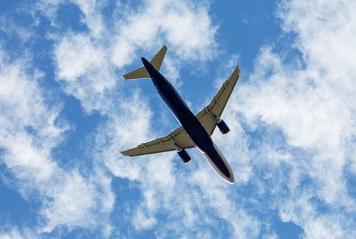 Passenger plane with cloudy sky
