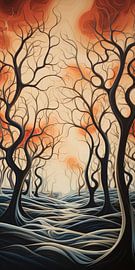Mooi bos met bomen en takken in landschap abstracte stijl van Art Bizarre