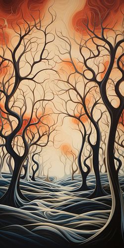 Beautiful forest with trees and branches in landscape abstract style