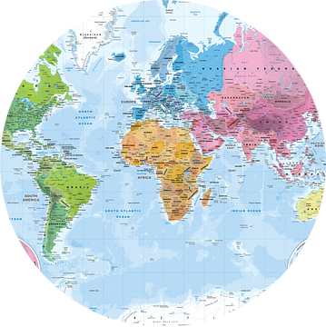 Wereldkaart, Continenten en oceanen van MAPOM Geoatlas