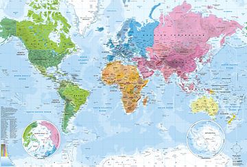Weltkarte, Kontinente und Ozeane von MAPOM Geoatlas