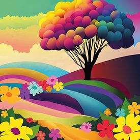 Boom en bloemen in de zon van Tanja Udelhofen