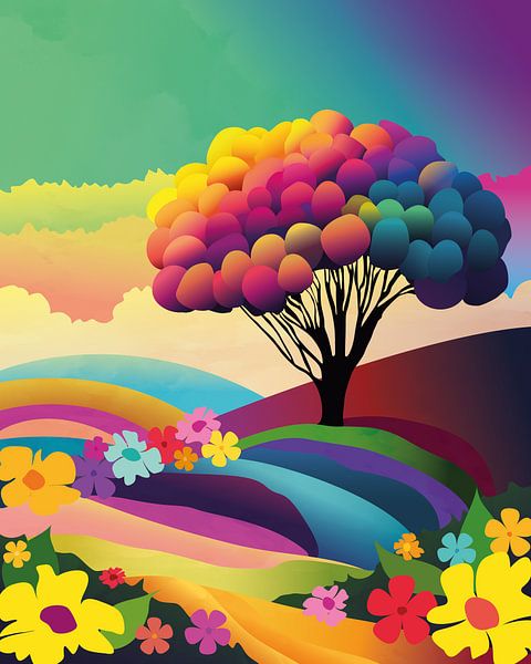 Boom en bloemen in de zon van Tanja Udelhofen