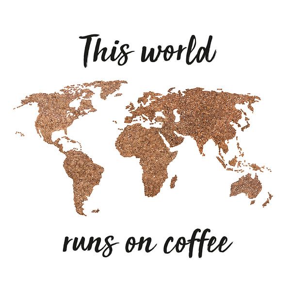 Weltkarte Kaffeebohnen mit Zitat | Wandkreis von WereldkaartenShop