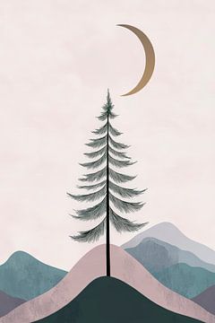 Eenzame spar onder de maan van Poster Art Shop