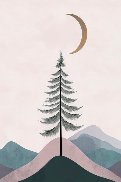 Lonely spruce below the moon by Poster Art Shop