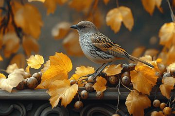 Merel in de herfst (in de stijl van Henk Helmantel) van Ton Kuijpers