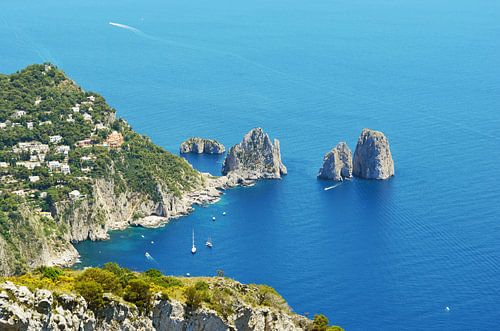 View of the Italian island of Capri and the mythical Rocks on the Sea