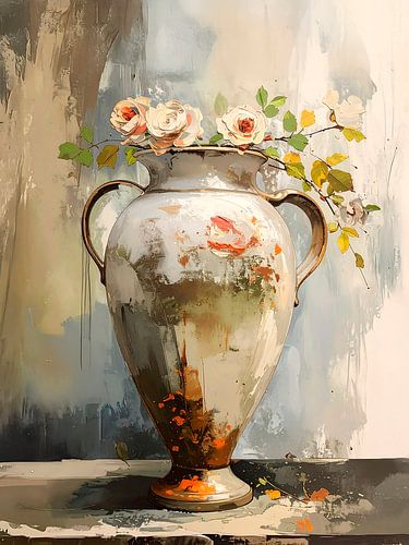 Romantisches Stilleben: Vase mit Rosen