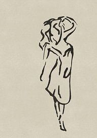 Minimalistische Strichzeichnung Kunst - Geste Frau Modell von Emiel de Lange