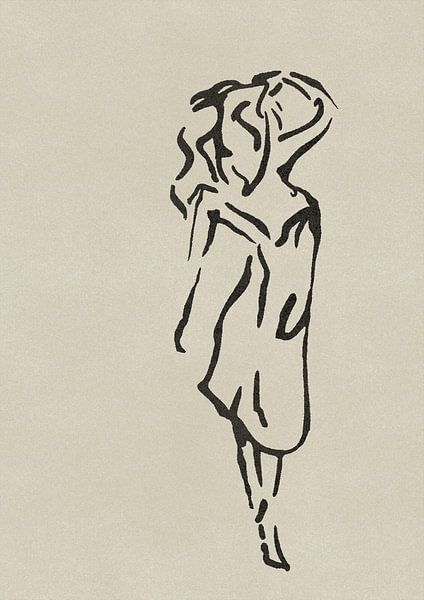 Minimalistische Strichzeichnung Kunst - Geste Frau Modell von Emiel de Lange