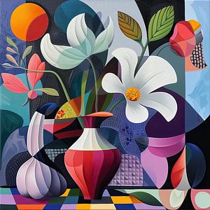 Geometrisches Sommerblumen-Stillleben