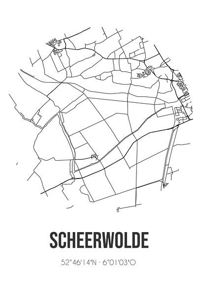 Scheerwolde (Overijssel) | Carte | Noir et blanc par Affiches de lieux