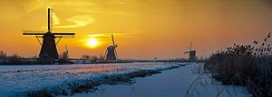 Panorama Kinderdijk in de sneeuw van Anton de Zeeuw