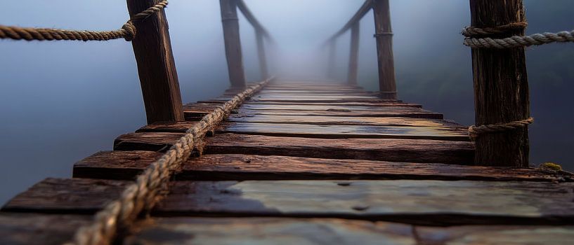 Holzbrücke im Nebel – Mystisch und ruhig von Poster Art Shop