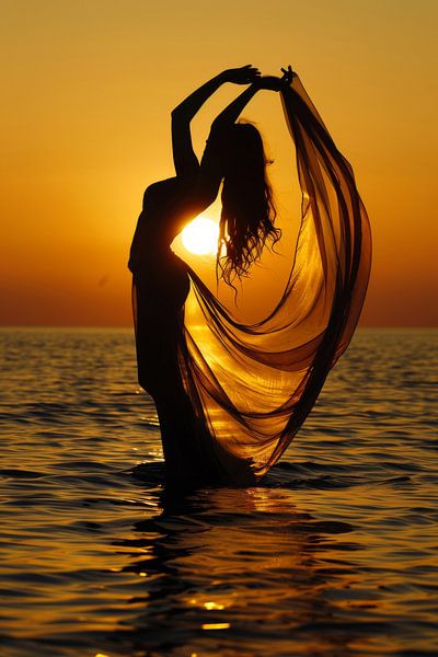 Tanz der Silhouette im Sonnenuntergang von Poster Art Shop
