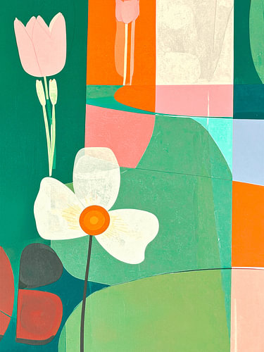 Style rétro du milieu du siècle : abstrait, avec des fleurs et des formes géométriques