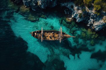 Bijzonder uitzicht op een verlaten piratenschip van Digitale Schilderijen