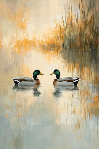Twee eenden op vijver