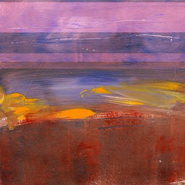 Modern abstract landschap in paars, blauw en terra van Dina Dankers