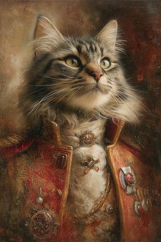 Stoere Kat in Officiersjas - Oude Meesters stijl Portret
