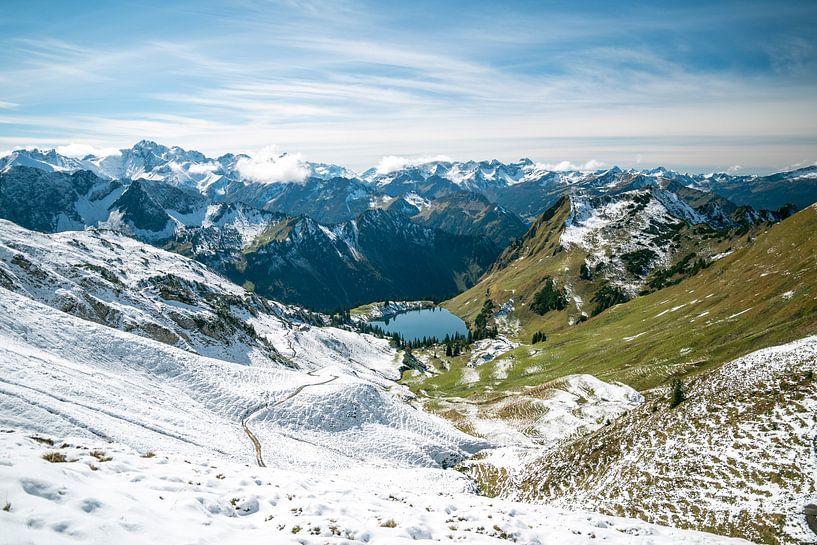 First fresh snow in autumn at Seealpsee with the Allgäu Alps in the background by Leo Schindzielorz