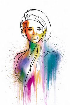 Portrait abstrait coloré d'une femme sur De Muurdecoratie